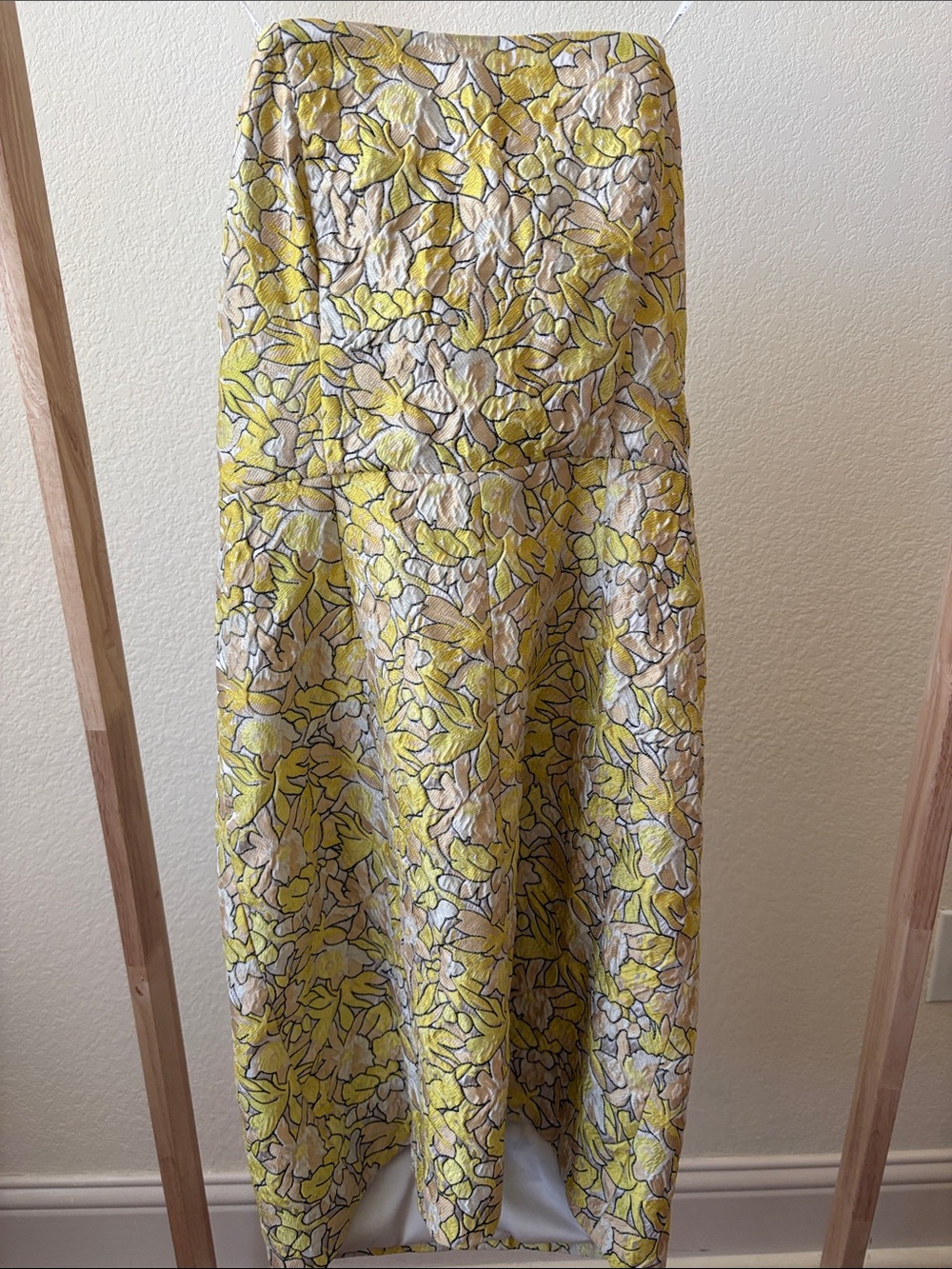 BB Dakota Cream Strapless Floral Jacquard Dress with Pale Yellow Accents